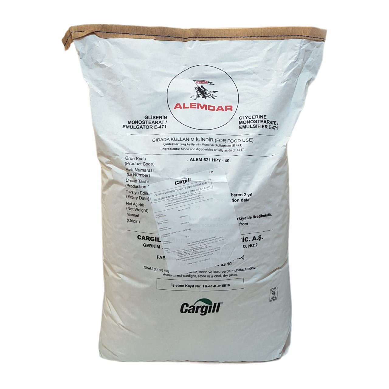 Cargill Alemdar Alem 621 HPY-40 - Gliserin Monostearat E471 Emülgatörler 25 Kg.  -  Kargo Dahil