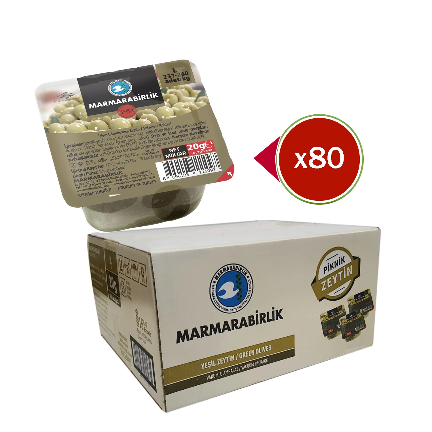 Marmarabirlik Yeşil & Siyah Zeytin Seti 2’li Piknik Paket 176 Adet Vakumlu