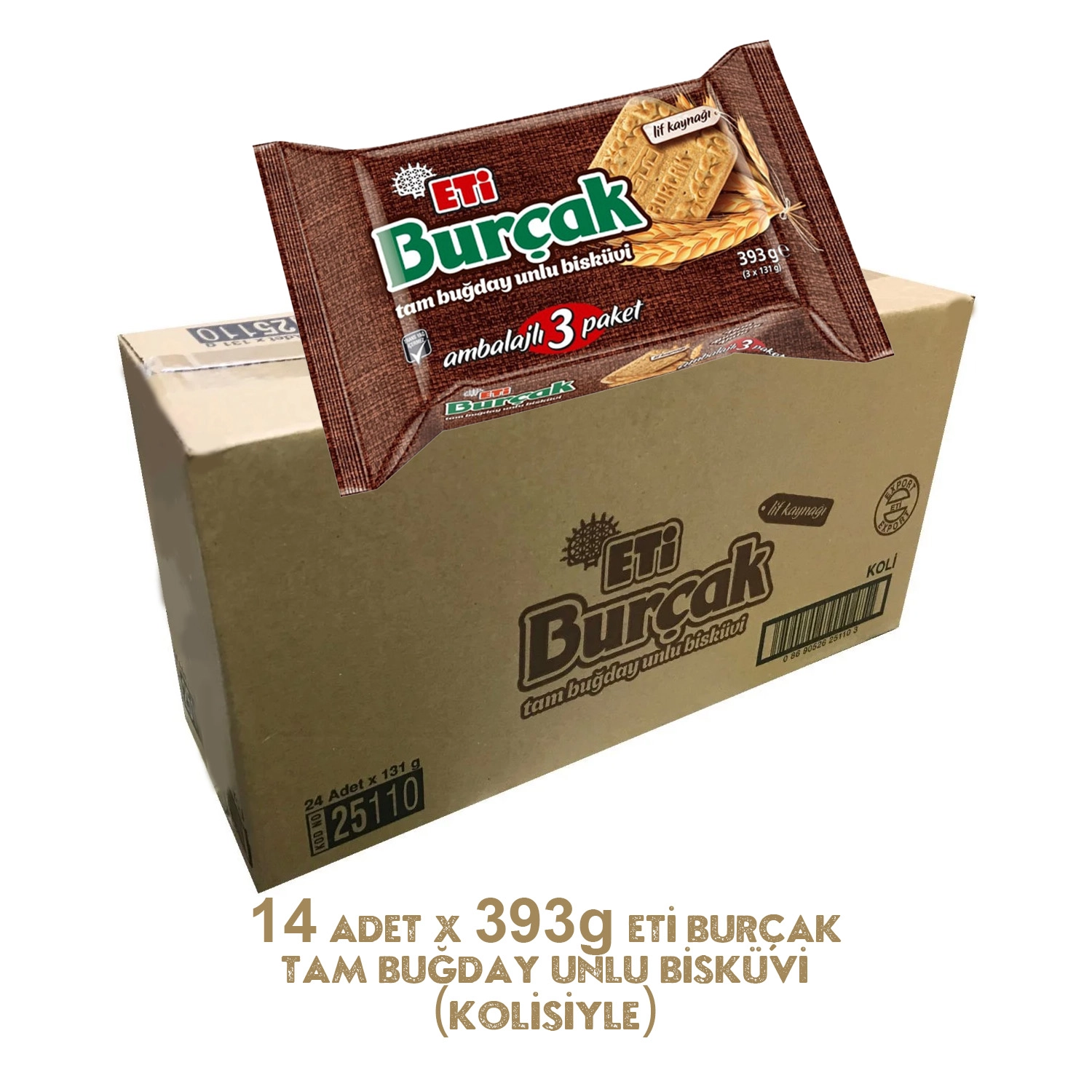 Eti Burçak Tam Buğday Unlu Bisküvi (3x131g) 393g X 14 Adet