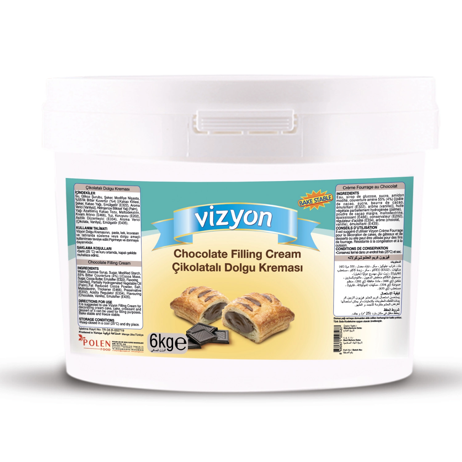 Vizyon Çikolatalı Pastacılık Dolgusu 6 Kg (Pişirmeye Dayanıklı)