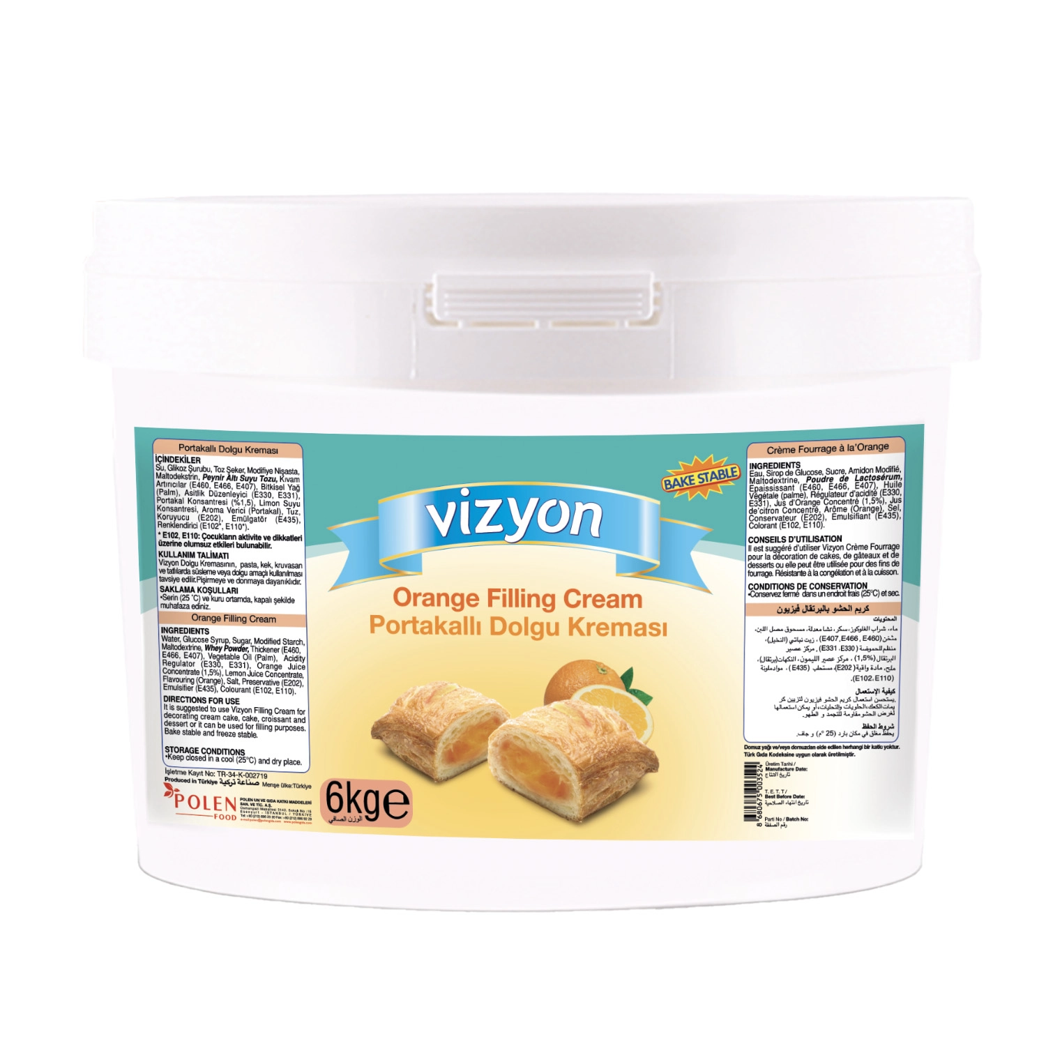 Vizyon Pişmeye Dayanıklı Portakallı Pastacılık Dolgusu 6 Kg