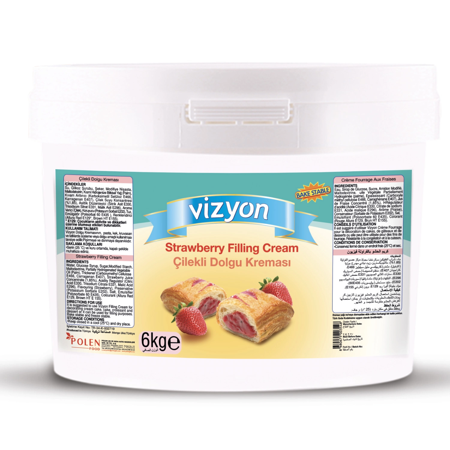 Vizyon Çilekli Hazır Dolgu Kreması 6 Kg – Pişirilmeye Dayanıklı Pastacılık Dolgusu