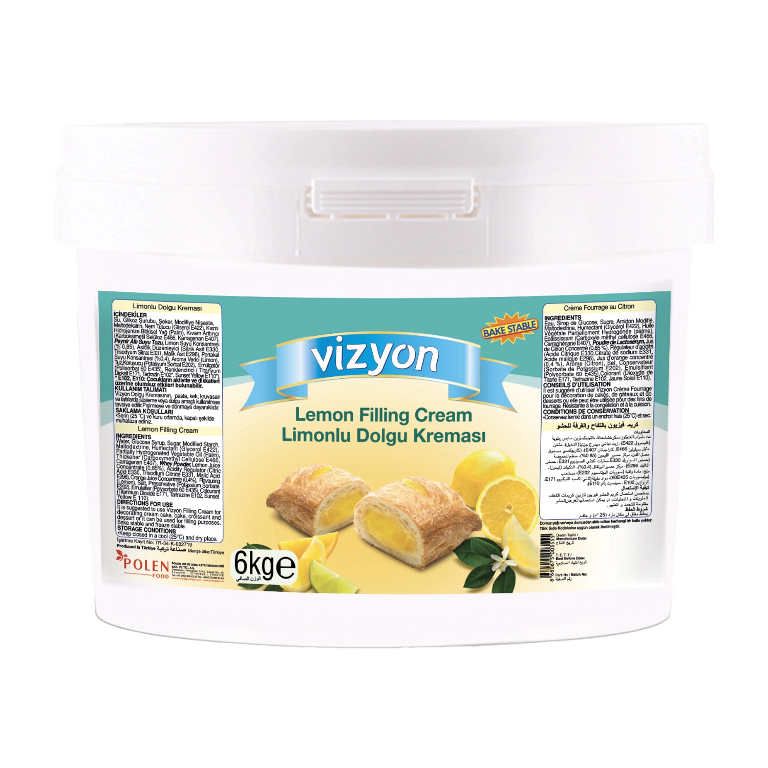 Vizyon Limonlu Hazır Pastacılık Dolgusu 6 Kg – Fırına Dayanıklı