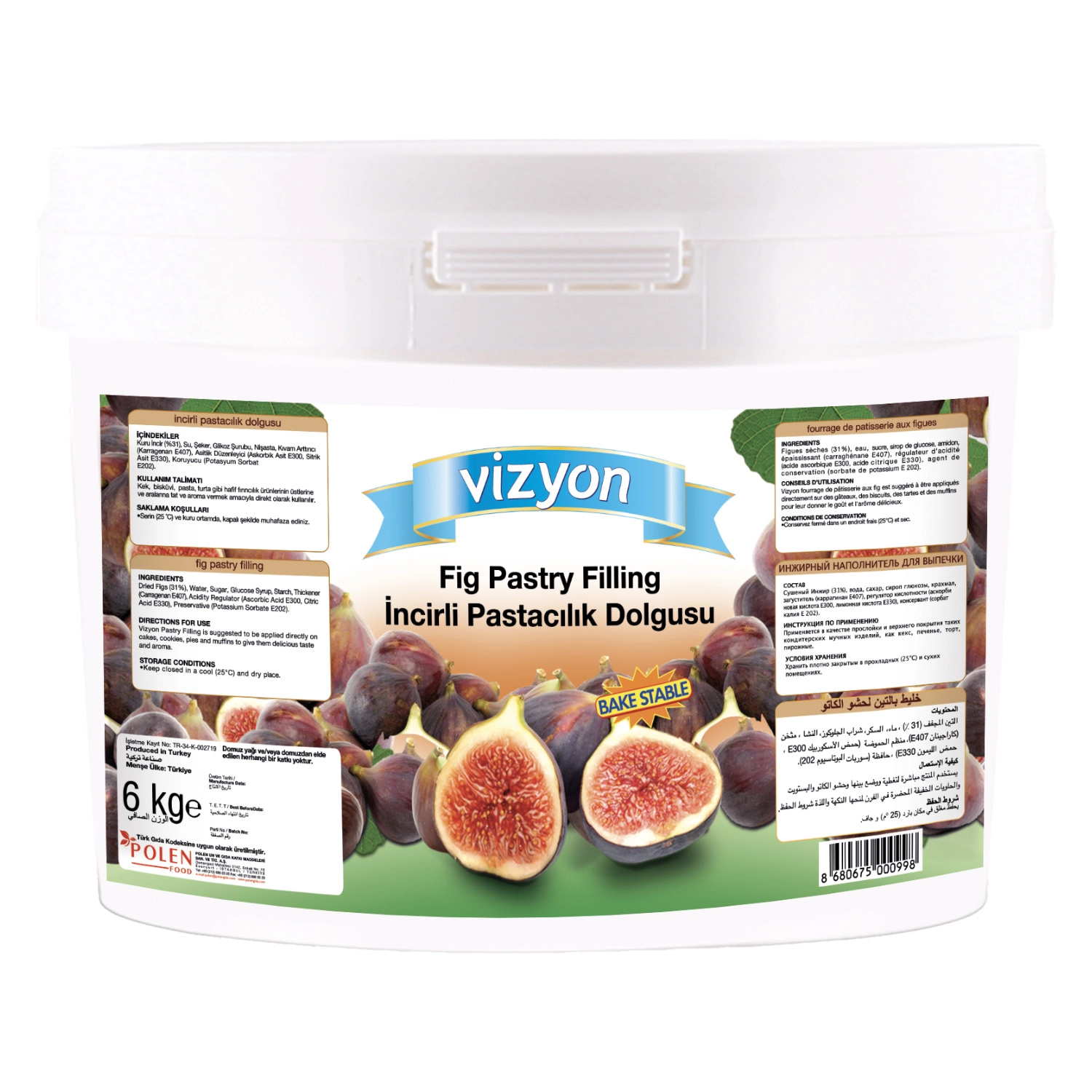 Vizyon İncirli Pastacılık Dolgusu 6 Kg