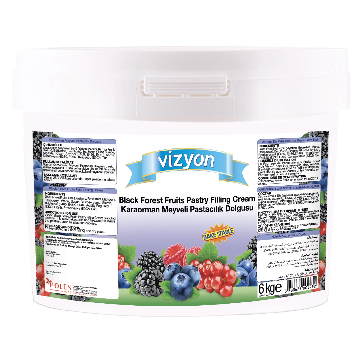 Vizyon Karaorman Meyveli Pastacılık Dolgusu 6 Kg - Pişirmeye Dayanıklı