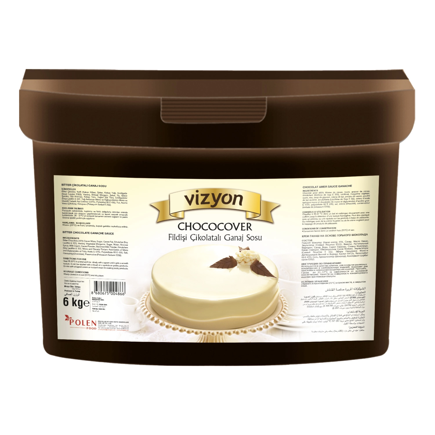 Vizyon Chococover Fildişi Çikolatalı Ganaj Sosu 6 Kg