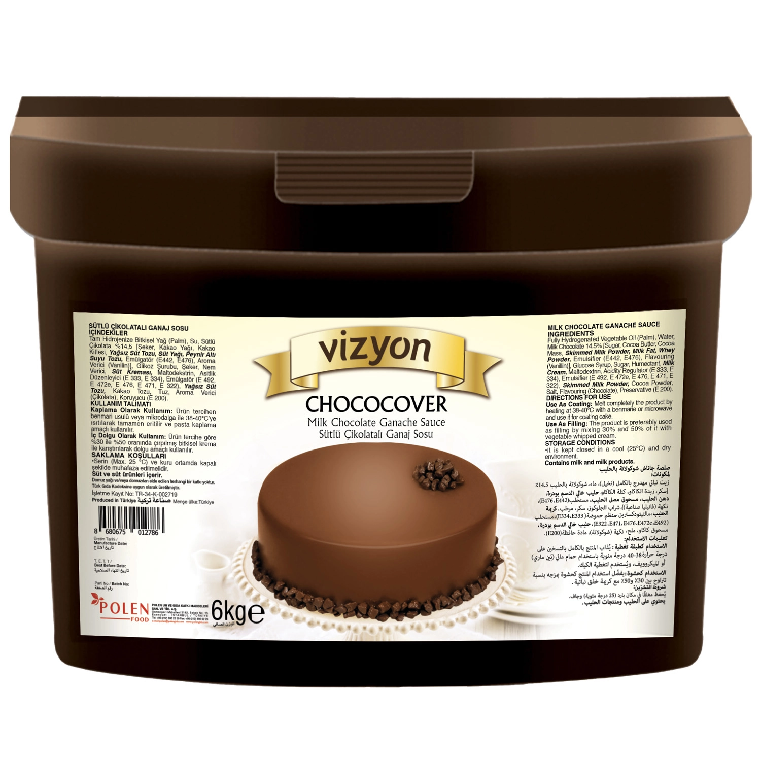 Vizyon Chococover Sütlü Çikolatalı Ganaj Sosu 6 Kg