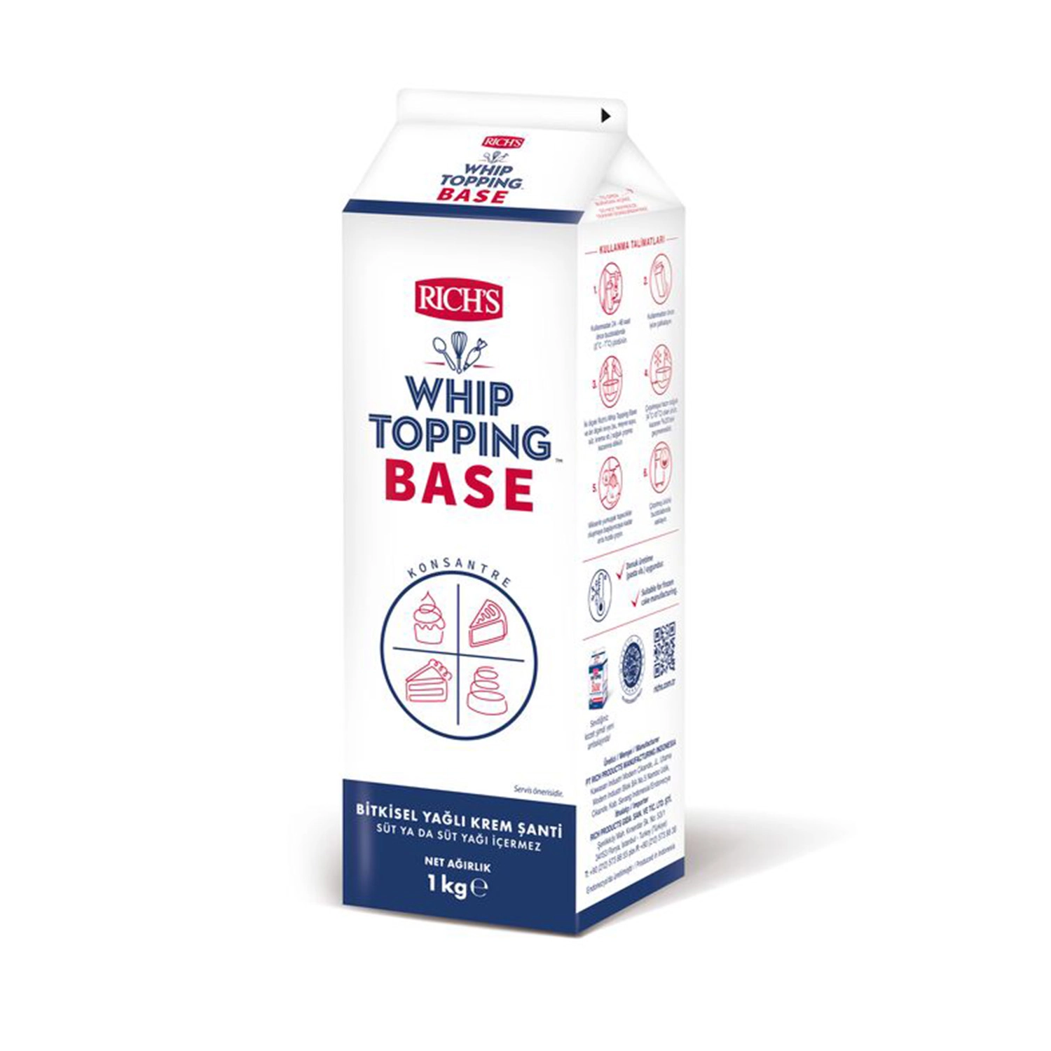 Rich’s Whip Topping Base 1 kg – Bitkisel Yağlı Dondurulmuş Krem Şanti