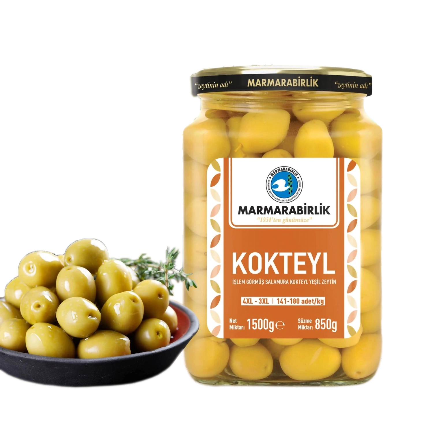 Marmarabirlik Kokteyl Yeşil Zeytin 3XL-4XL (141-180) 850 gr