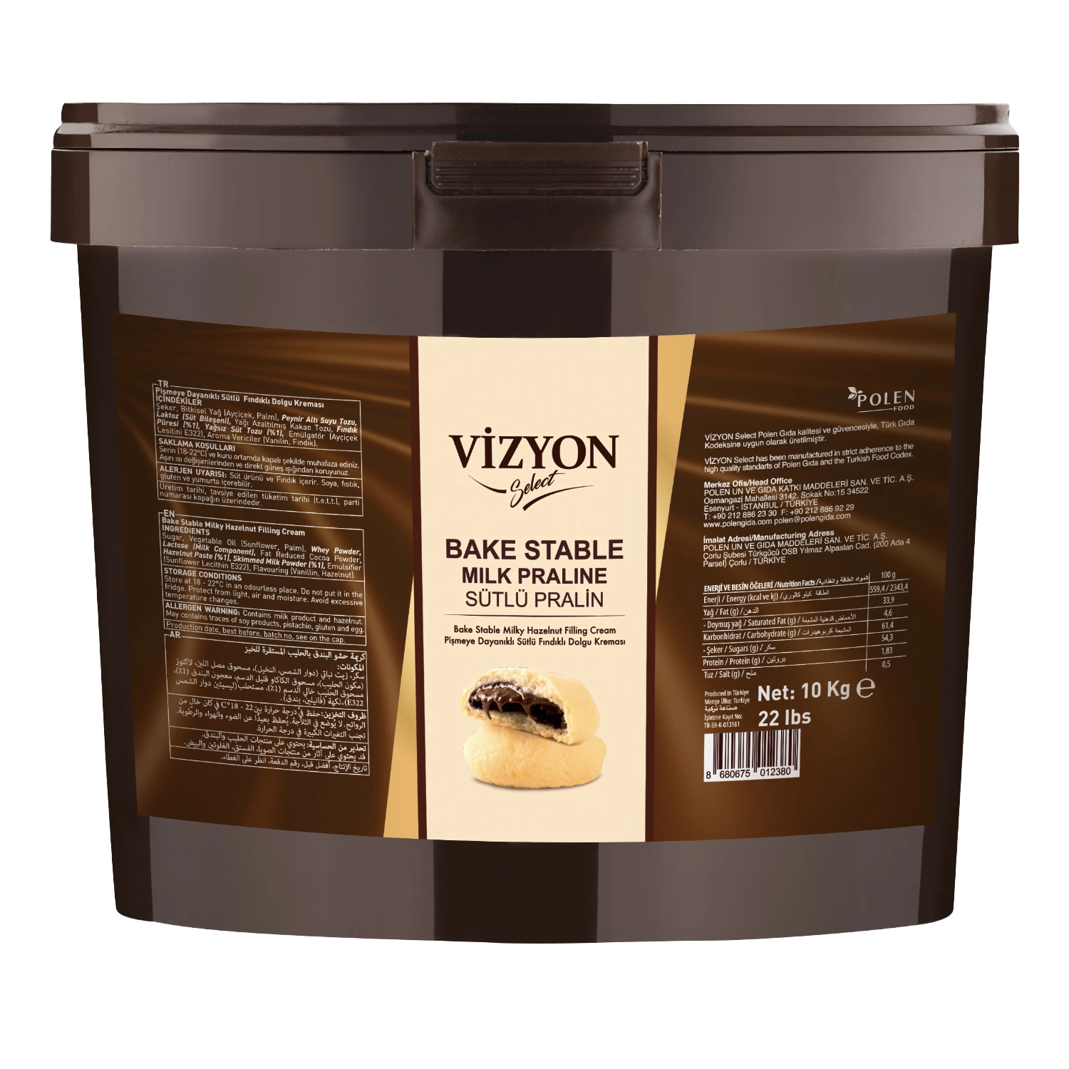Vizyon Select Bake Stable Pralin 10 Kg - Pişmeye Dayanıklı Sütlü Fındıklı Dolgu Kreması