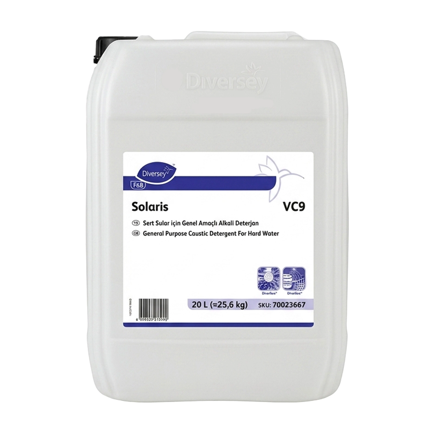Diversey Solaris VC9 Sert Sular İçin Endüstriyel Bulaşık Makinesi Deterjanı 20 L (25,6 kg)