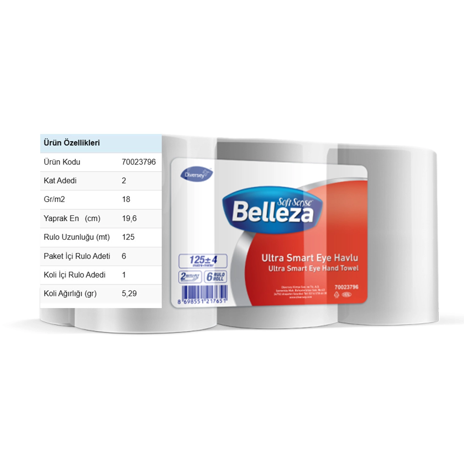 Diversey Belleza Ultra Smart Eye Havlu 125m X 6 Adet