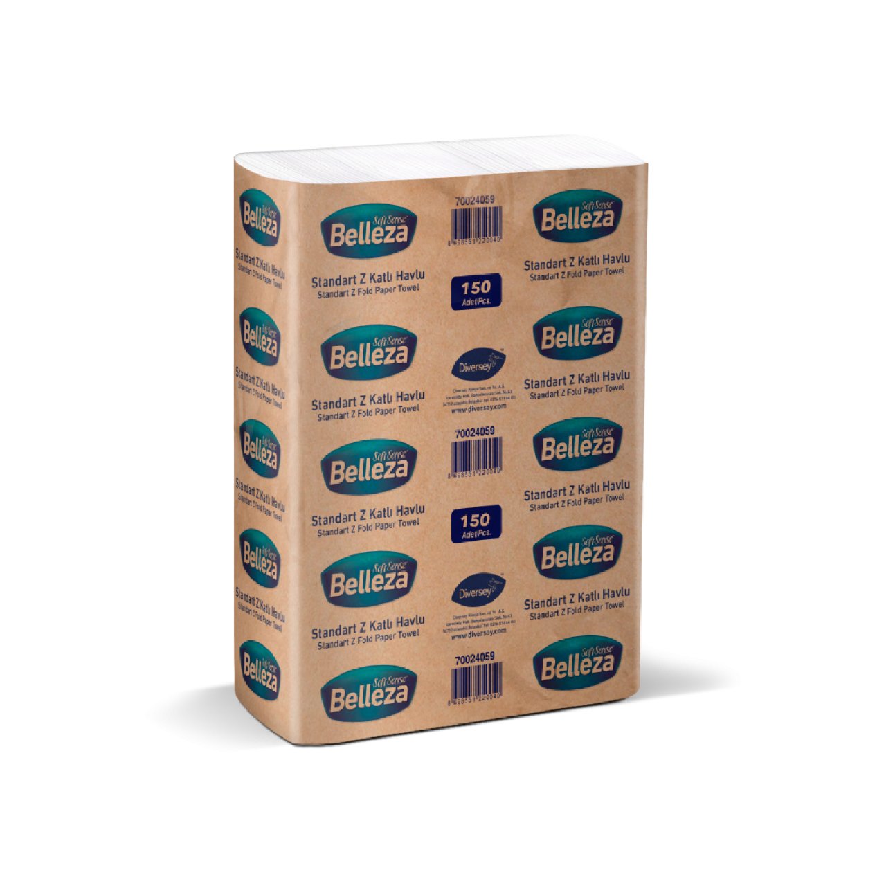 Diversey Belleza Standart Z Katlı Havlu 20X24 cm 150 Yaprak X 12 Paket
