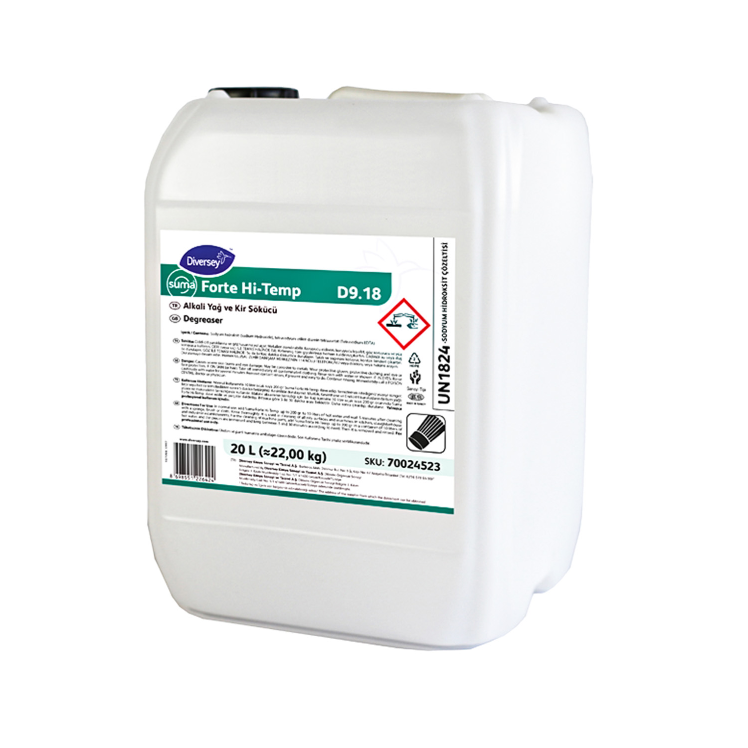 Diversey Suma Forte Hi-Temp D9.18 Alkali Kir ve Yağ Çözücü 20 L (22kg)
