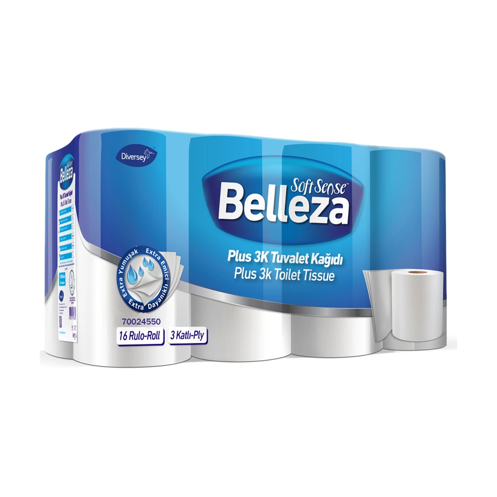 Diversey Belleza Plus 3 Katlı Tuvalet Kağıdı 150 Yaprak 48 Adet (16 Rulo x 3 Paket)