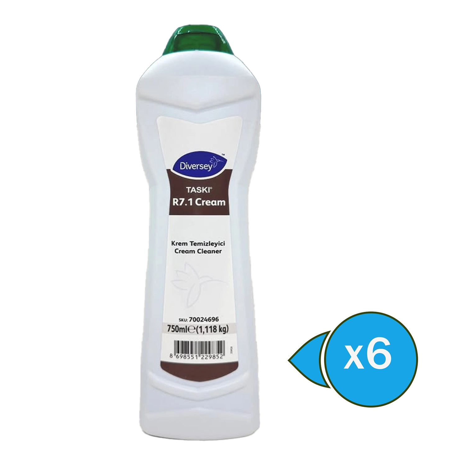 Diversey TASKI R7.1 Banyo & Mutfak İçin Amonyaklı Krem Temizleyici 750 ml X 6 Adet