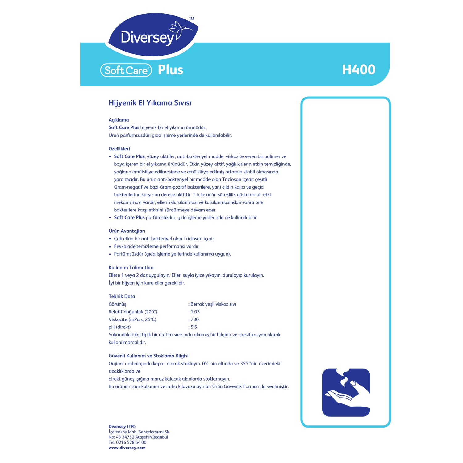Diversey Soft Care Plus H400 Antibakteriyel El Yıkama Sıvısı 5 L