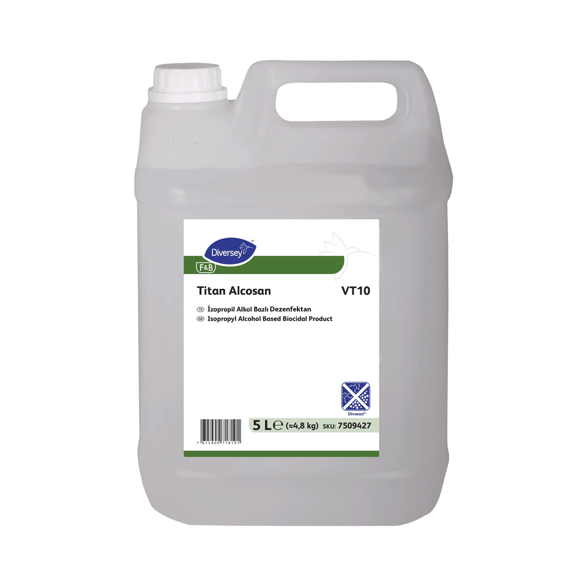 Diversey Titan Alcosan VT10 Alkol Bazlı Yüzey Dezenfektanı 5L 4,8 Kg