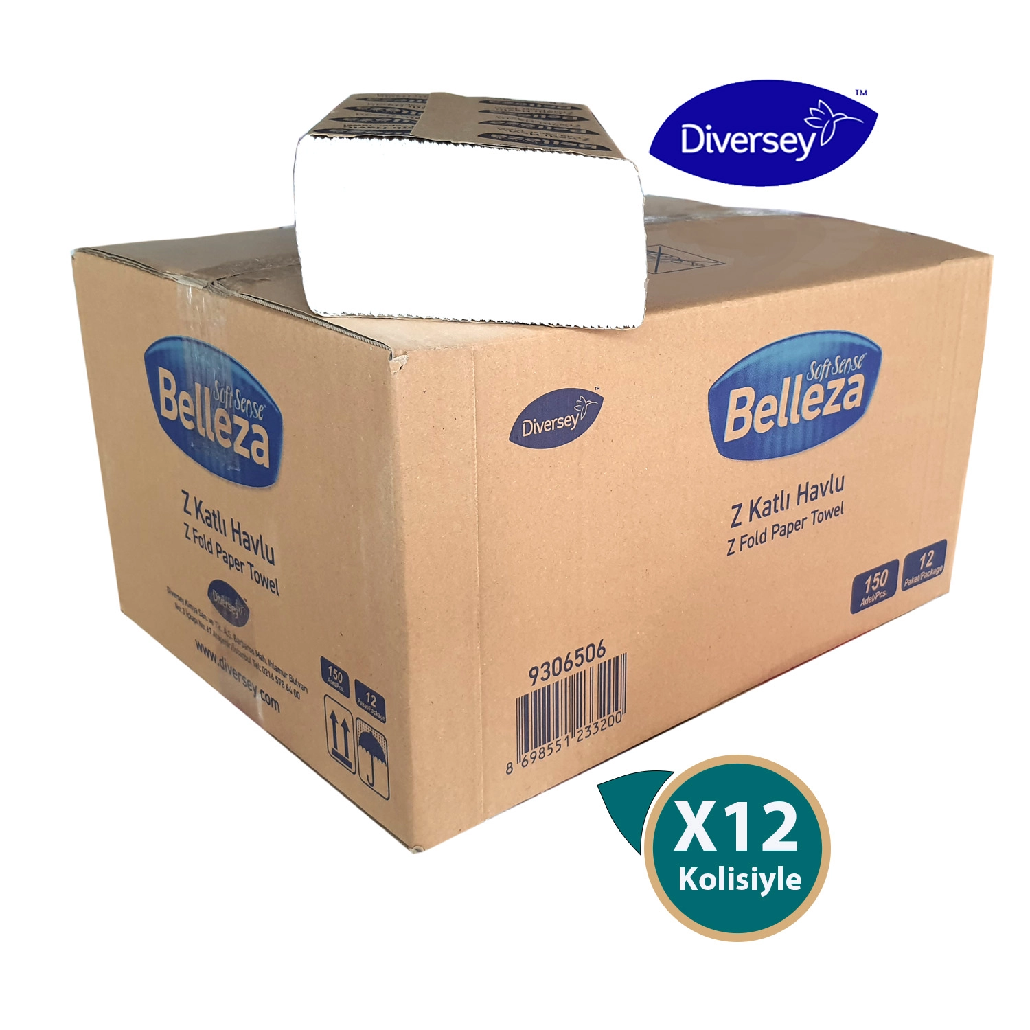 Diversey Belleza Z Katlı Dispanser Havlu 20X20 cm 150 Yaprak X 12 paket