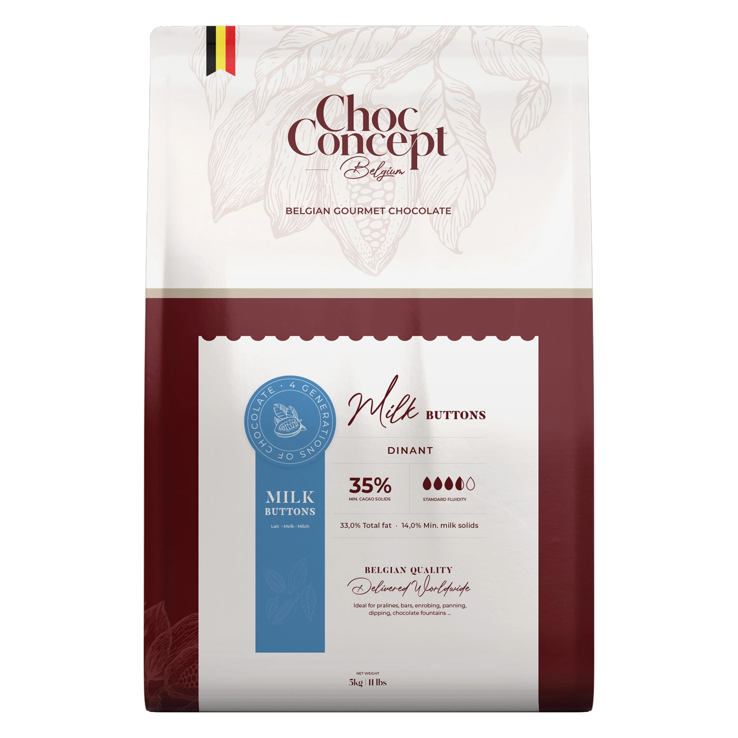 ChocConcept Dinant Sütlü Pul Belçika Çikolatası 5 kg (Min. %35 Kakao)