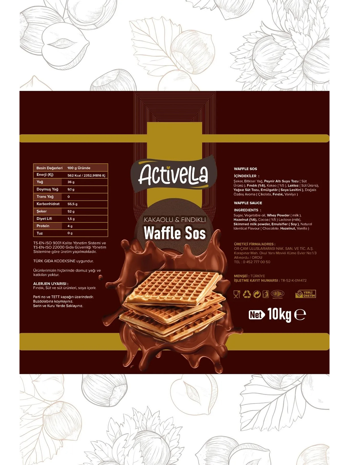 ORÇAM Activella Kakaolu ve Fındıklı Waffle Sos 10 kg