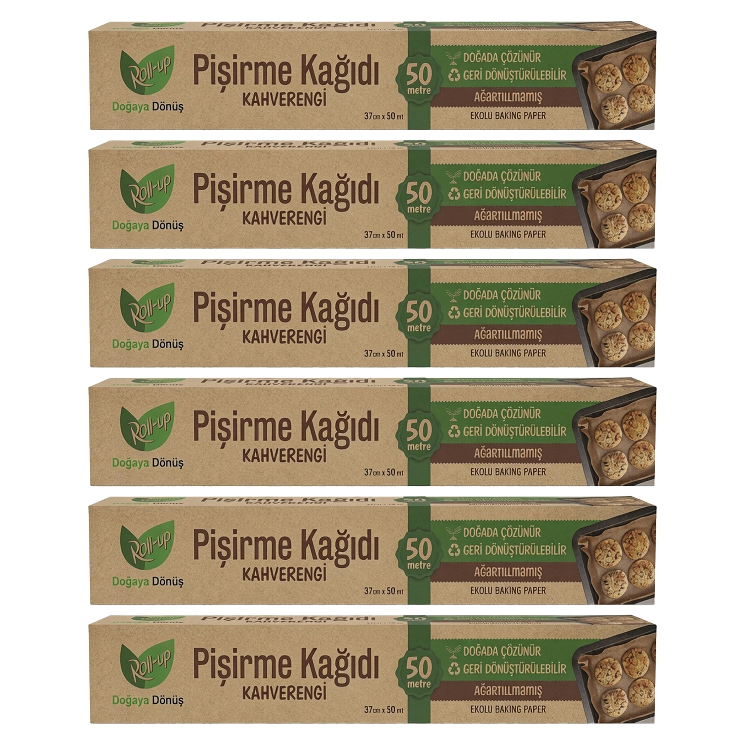 Roll-up Ağartılmamış Kahverengi Pişirme Kağıdı 37 cm x 50 m 6 Paket