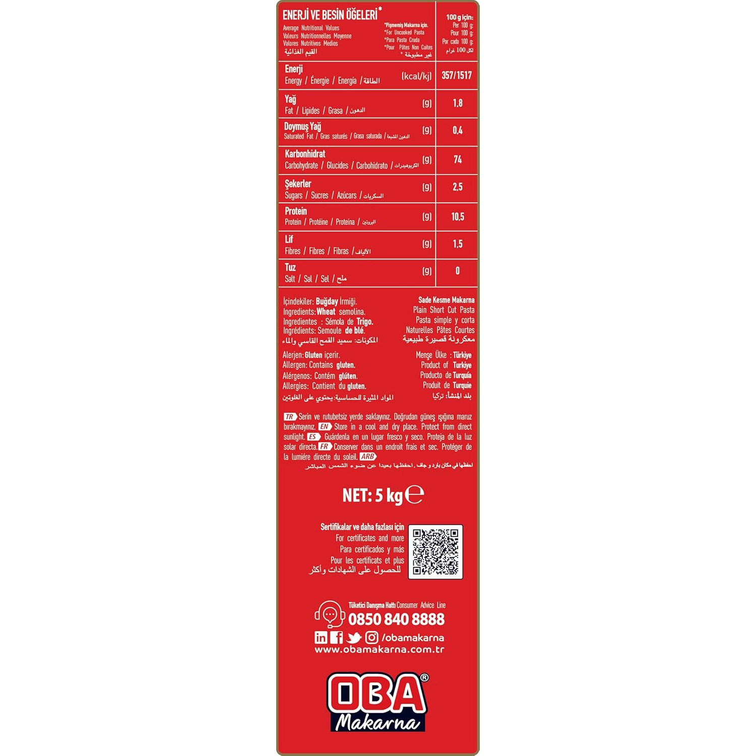 Oba Makarna Erişte 5 Kg.  - Catering Serisi