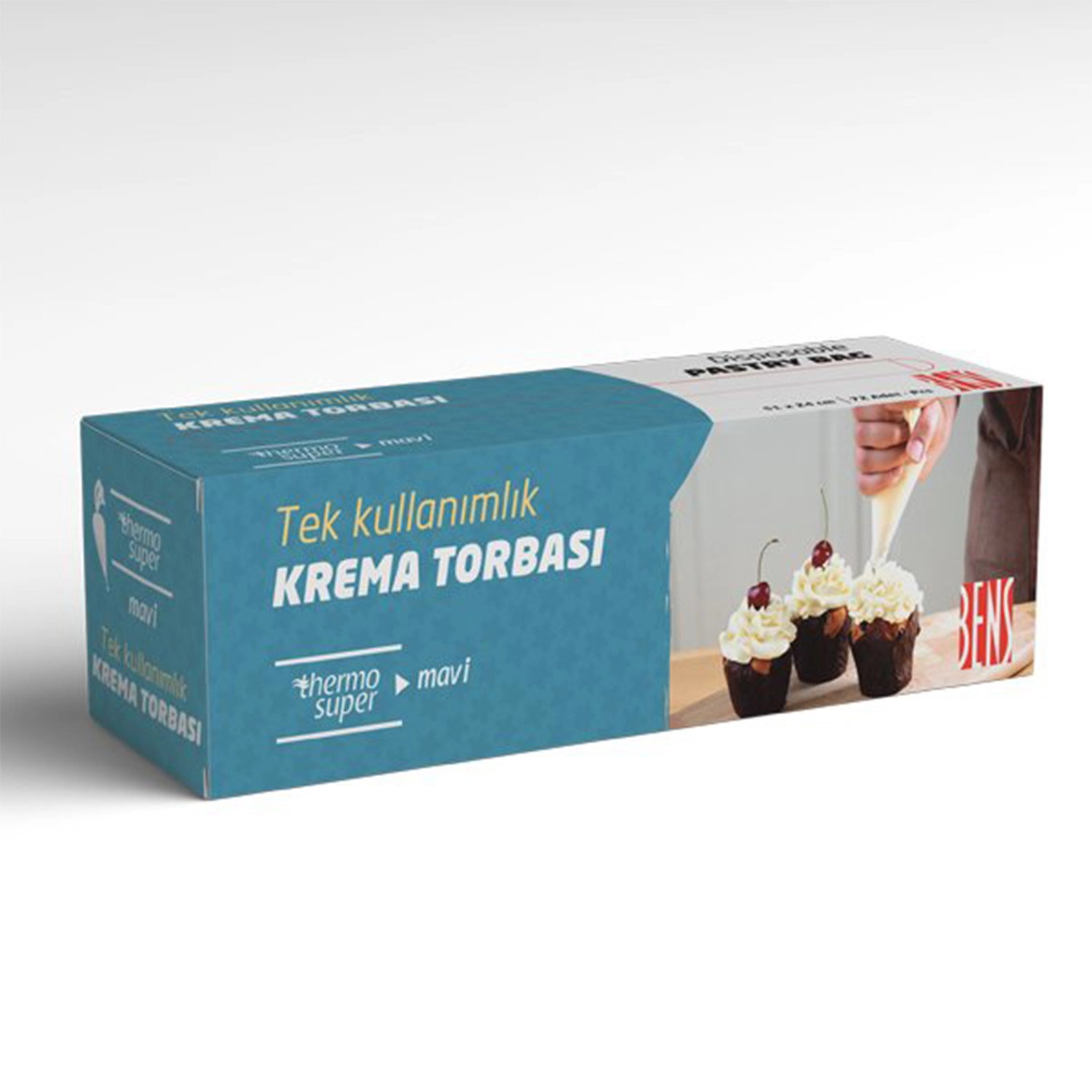 Bens Tek Kullanımlık Krema Torbası Mavi 51x24 cm 72 Adet