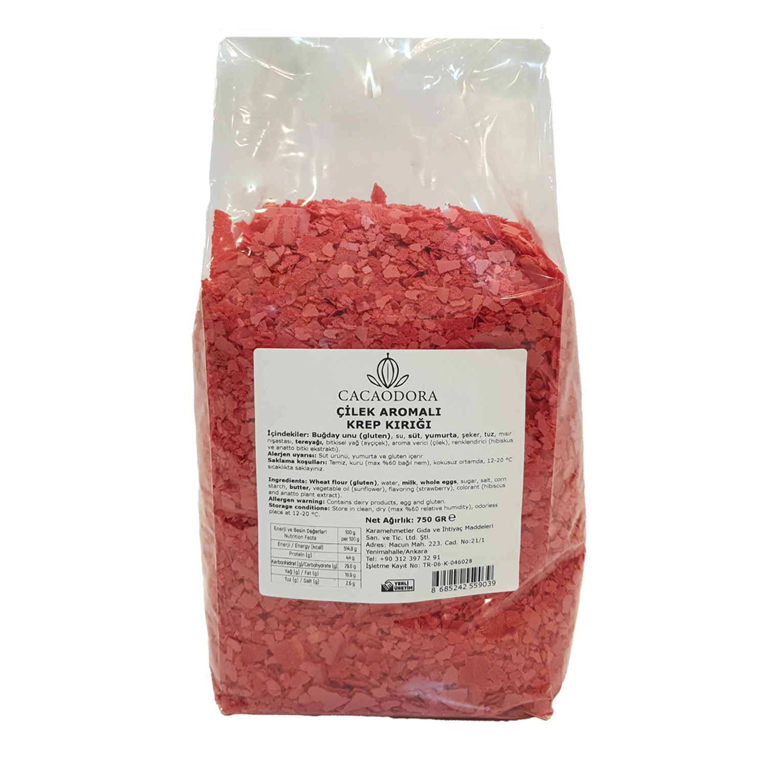 Cacaodora Çilek Aromalı Krep Kırığı 750 g