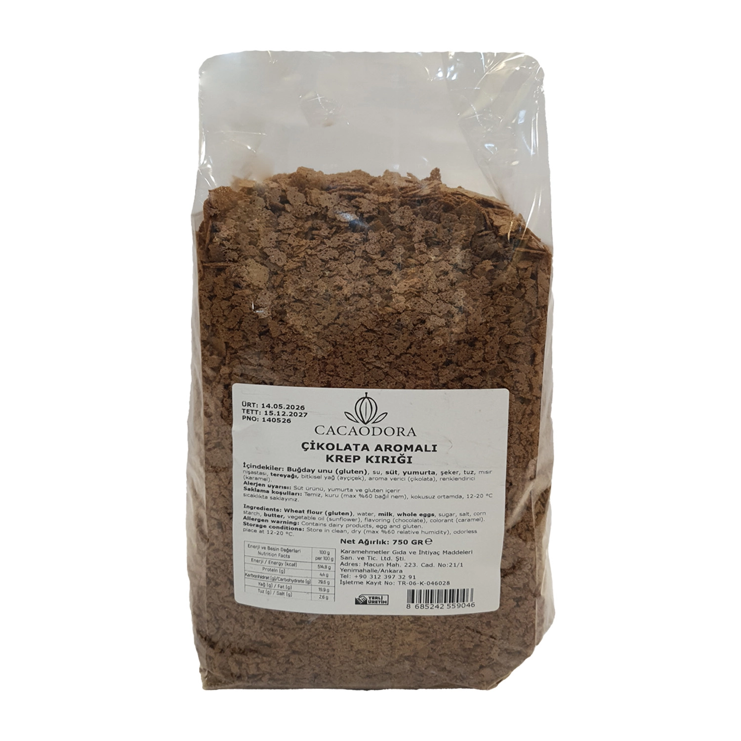 Cacaodora Çikolata Aromalı Krep Kırığı 750 g