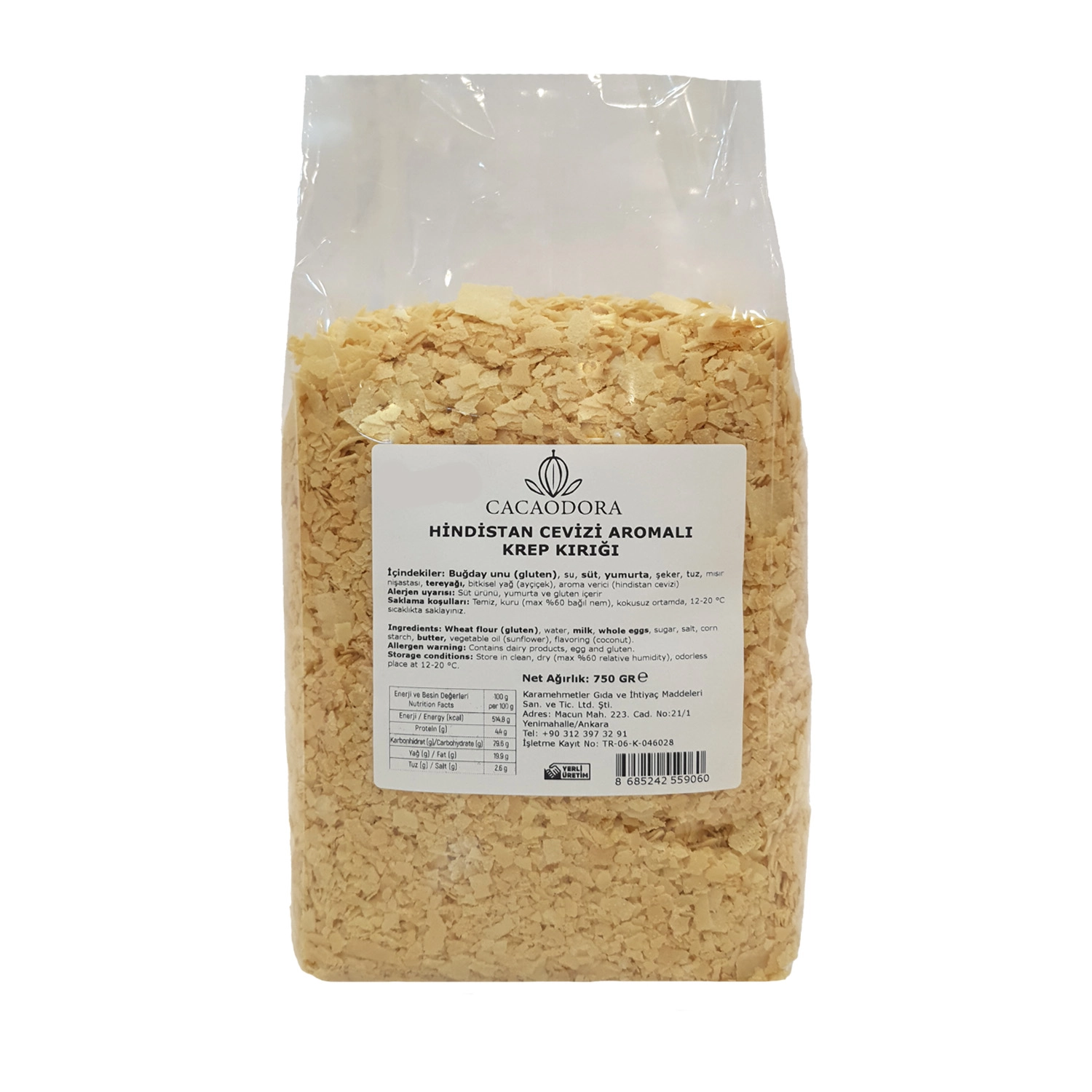Cacaodora Hindistan Cevizi Aromalı Krep Kırığı 750 g