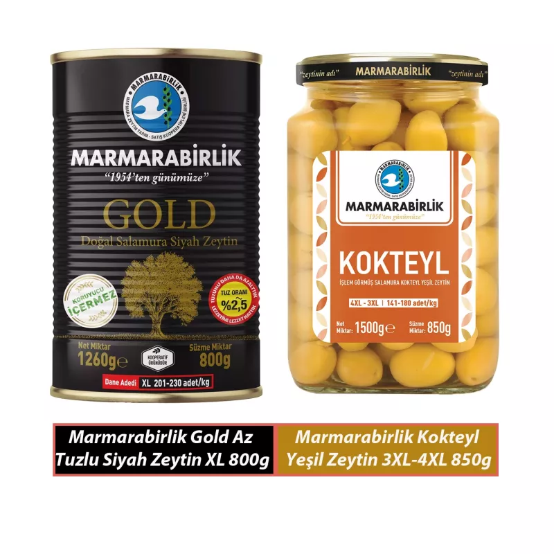 Marmarabirlik 2’li Zeytin Seti – Gold Siyah 800g + Kokteyl Yeşil 850g