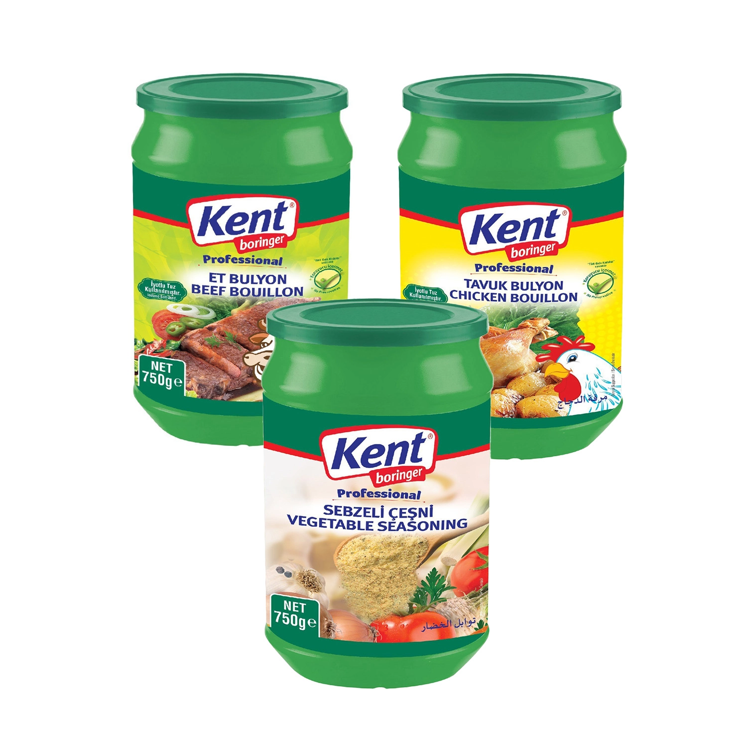 Kent Boringer 3’lü Çeşni Paketi Sebzeli Çeşni & Et Bulyon & Tavuk Bulyon 750g x 3 Adet