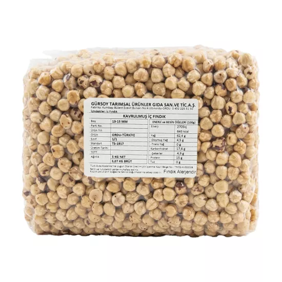 Gürsoy Kavrulmuş İç Fındık 5 kg (13-15 mm Kalibre) - 1. Kalite Bütün Fındık - Vakumlu Paket