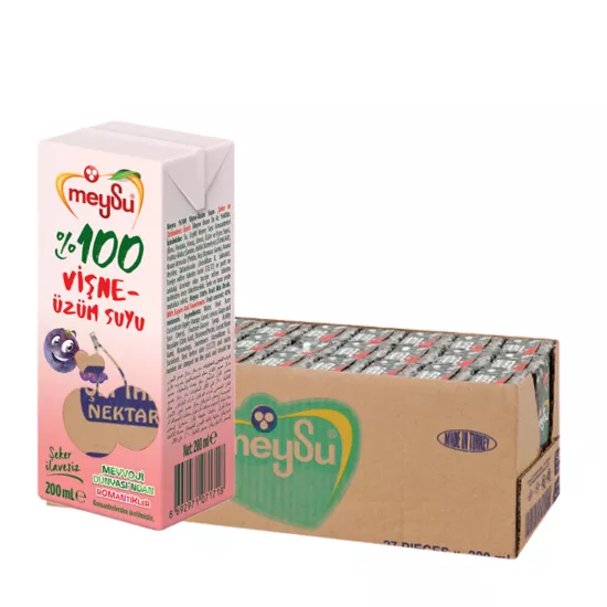 Meysu %100 Meyve Suyu Vişne-Kiraz-Üzüm Şeker İlavesiz 200ml X 27 Adet Okul Gıdası Onaylıdır