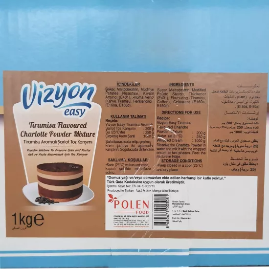 Vizyon Easy Tiramisu Aromalı Charlotte Toz Pasta Kreması 1 Kg