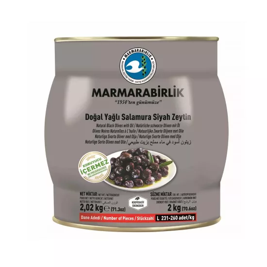 Marmarabirlik Yağlı Salamura (Hiper) Siyah Zeytin L 2 kg (231-260) Teneke Kutu