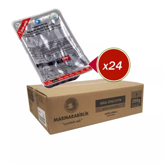 Marmarabirlik Doğal Salamura Siyah Zeytin Large 200 gr X 24 Adet Vakumlu Paket