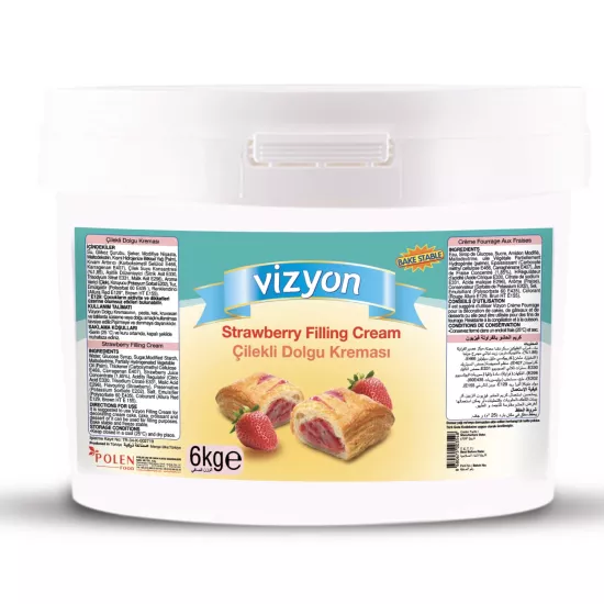 Vizyon Çilekli Hazır Dolgu Kreması 6 Kg – Pişirilmeye Dayanıklı Pastacılık Dolgusu