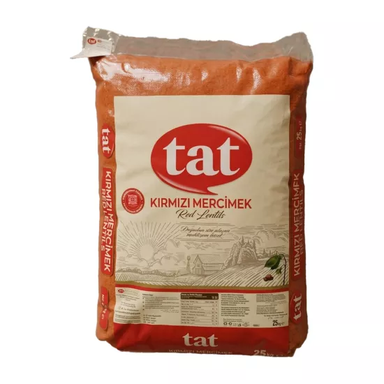 Tat Bakliyat Yerli Kırmızı İç Yaprak Mercimek 25 kg Çuval (Yağ Cilalı, 1. Sınıf)