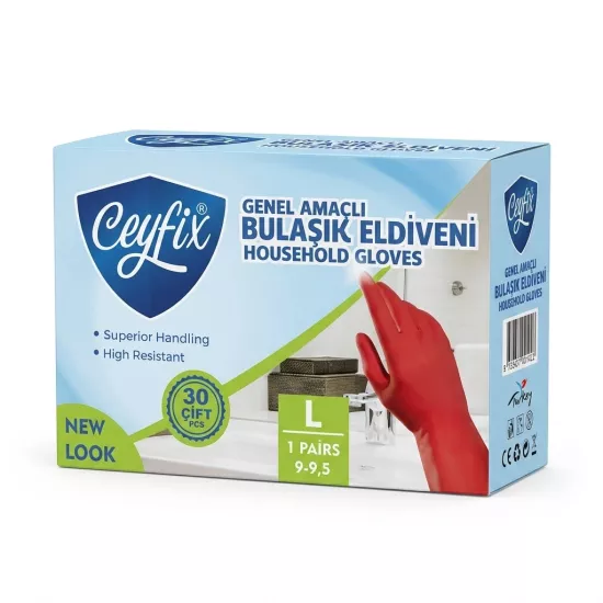 Ceyfix Genel Amaçlı Bulaşık Eldiveni Large (9-9,5) 30 Adet (Kolisiyle)