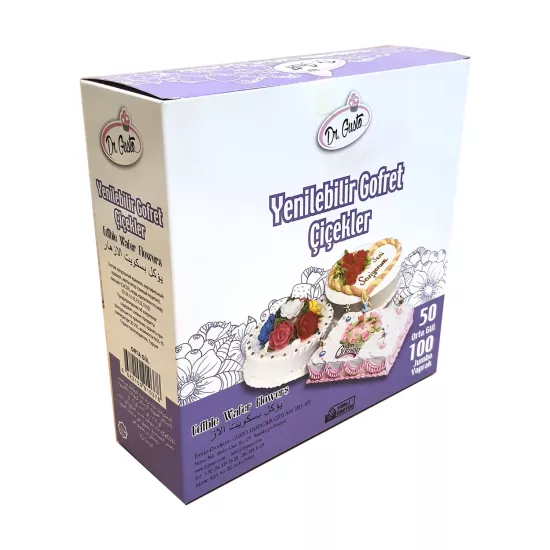 DR.GUSTO Gofret Gül Orta – Yenilebilir Pasta Süsleme Çiçeği (50 Gül + 100 Yaprak)