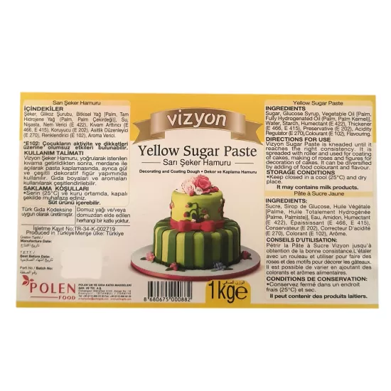 Vizyon Sarı Şeker Hamuru 1 Kg  Pasta Kaplama ve Dekoratif Kullanım