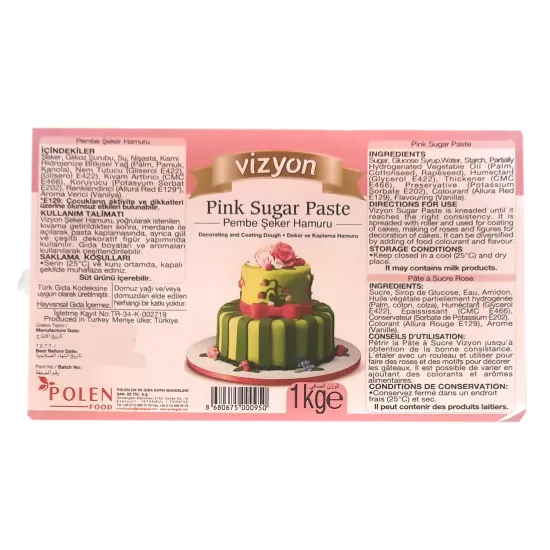 Vizyon Pink Sugar Paste Pembe Şeker Hamuru 1 Kg | Profesyonel Pasta Kaplama
