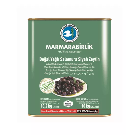 Marmarabirlik Yağlı Salamura Siyah Zeytin 2XS (351-380) 10 Kg.