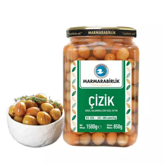 Marmarabirlik Çizik Yeşil Zeytin XS-2XS (321-380) 850 gr.