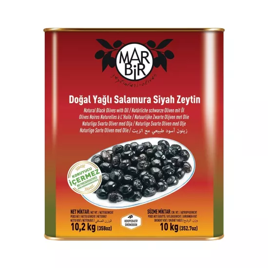 Marbir Doğal Yağlı Salamura Siyah Zeytin XS 10 kg (321-350 adet/kg)