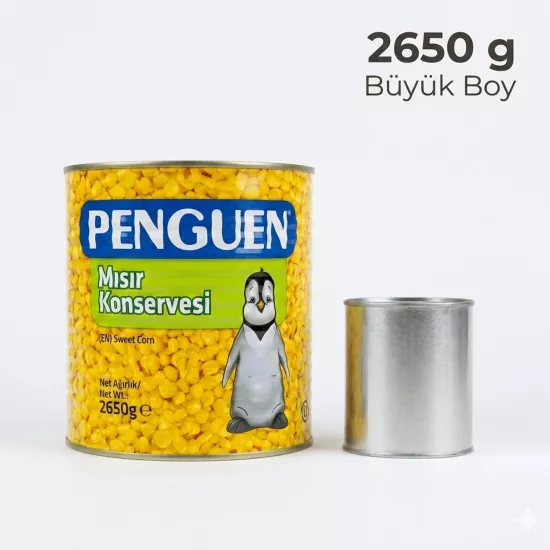 Penguen Mısır Konservesi 2650 g X 3 Adet (Kolisiyle) - Büyük Boy Vakumlu Konserve Mısır