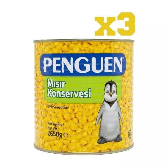 Penguen Mısır Konservesi 2650 g X 3 Adet (Kolisiyle) - Büyük Boy Vakumlu Konserve Mısır