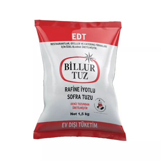 Billur Tuz EDT Rafine İyotlu Sofra Tuzu 1,5 kg X 5 Adet Yıkanmış Deniz Tuzu